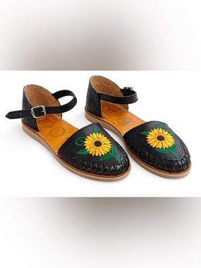 Artesanias Leather Huarache Sandals Sunflower Boho Women’s 7 Mexico